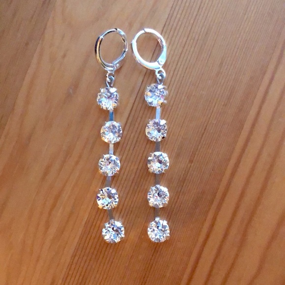 Silver Crystal Drop Earrings - Picture 15 of 15
